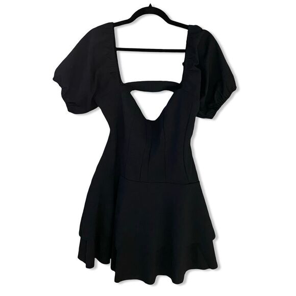 NWT SNDYS Barcelona Dress Black mini puff sleeve Revolve L - Picture 3 of 10
